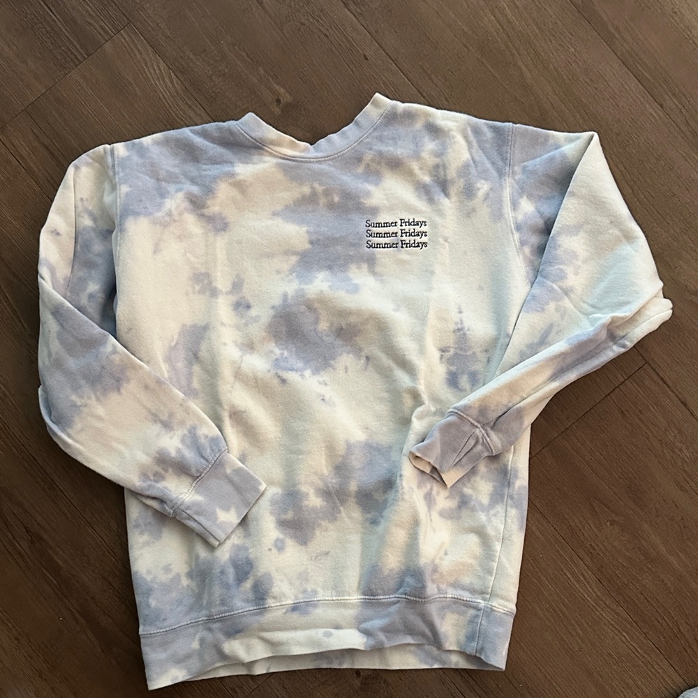 Summer Fridays Light Blue and White Tie-Dye Crewneck Sweatshirt